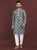 Anaita Grey Embroidered Silk Straight Kurta | Grocsy