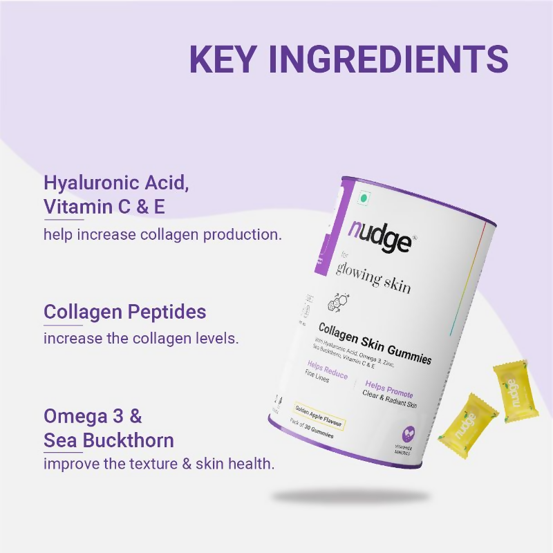 Nudge Collagen Skin Health Gummies - Golden Apple Flavour | Grocsy