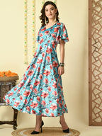 Myshka Women's Multi Printed Velvet Party Dress | Grocsy