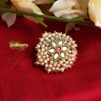 Mominos Fashion Joharkamal Gold-Polished with Pearls Adjustable Finger Ring | Grocsy