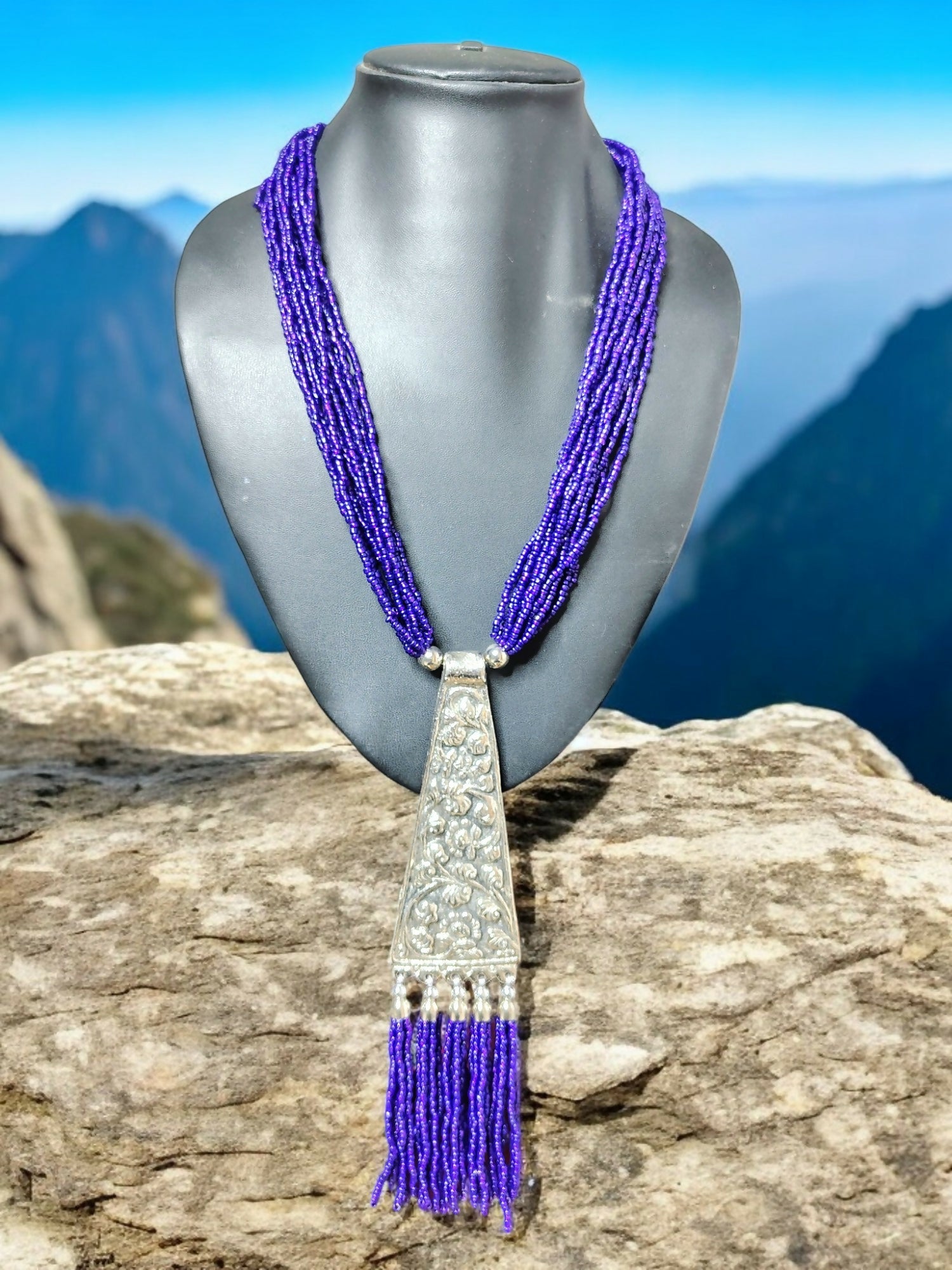 Inhanns Day-To-Dinner Tie Shaped Oxidized Black Metal Multi-Layered Long Only Necklace - Dark Prule Necklace | Grocsy