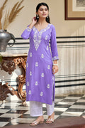 The52 Lavender Women's Gorgeous Chikankari work Pure Rayon Fabric Straight Kurta, Pant Set | Grocsy