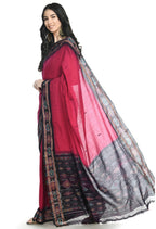 Vamika Sambalpuri Ikat Cotton Rekhabala Buti Magenta & Black Saree | Grocsy
