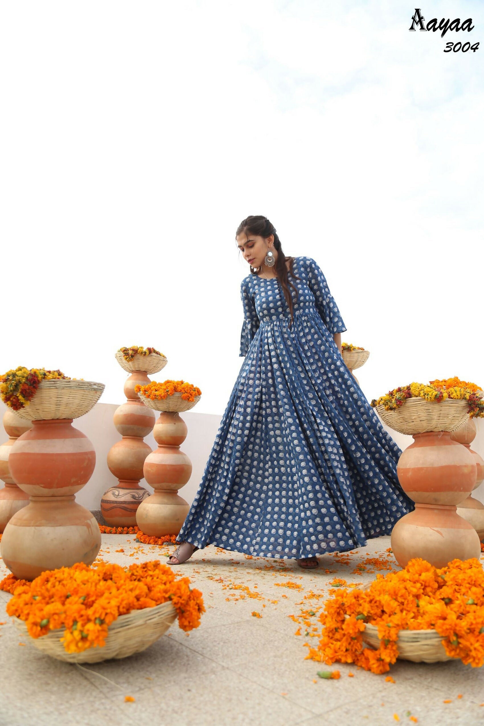 Aayaa Pure Ab Cotton Gown With Heavy Digital Print - Multi Color | Grocsy