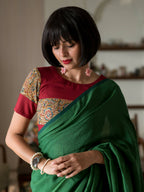 Suta Green Solid Cotton Blend Saree | Grocsy