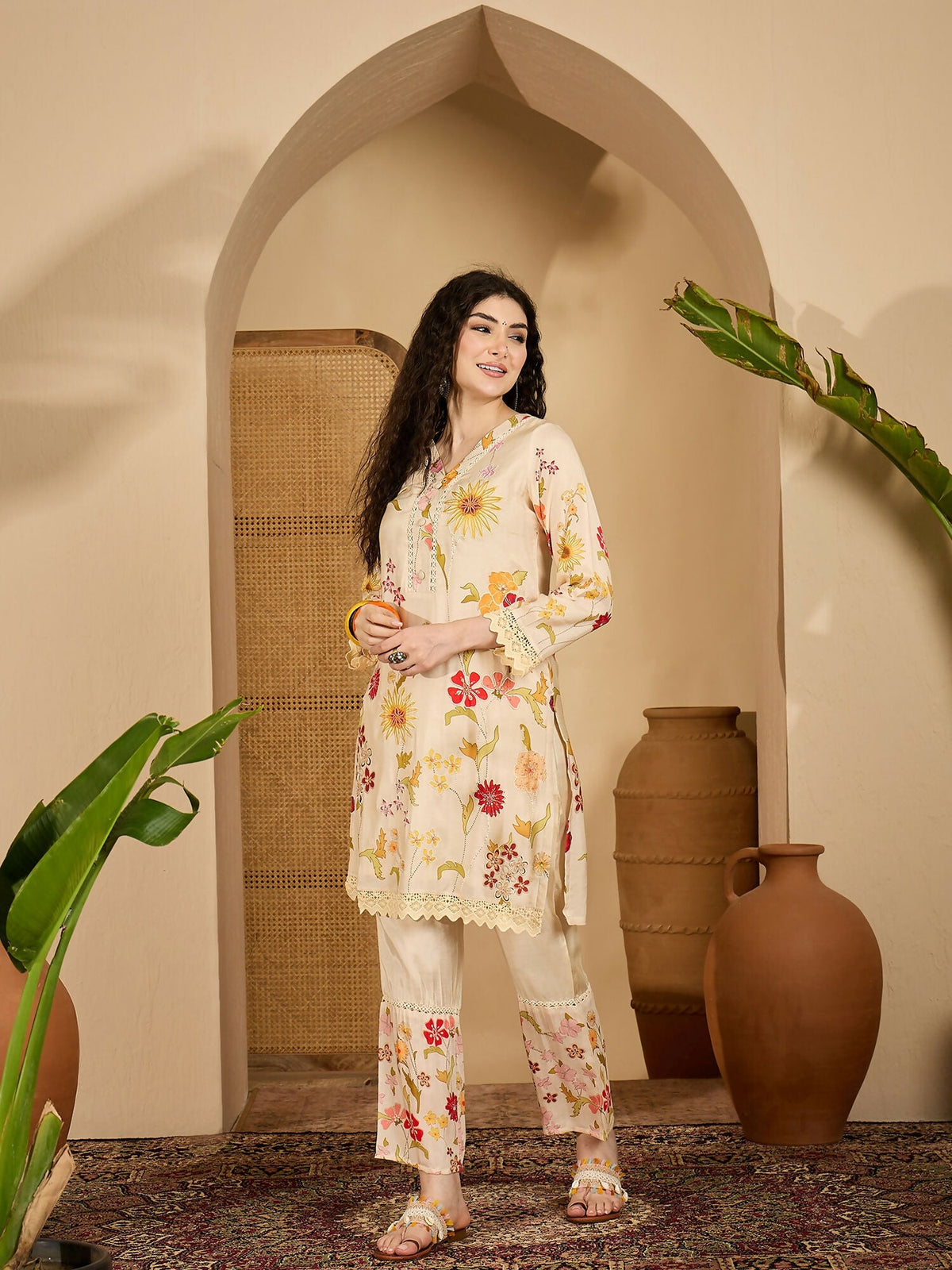 Joban Fashion Printed Cream Pure Cotton Cord Set | Grocsy