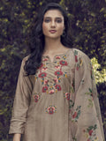 Indo Era Coffee Embroidered Straight Kurta Trouser With Dupatta Set | Grocsy