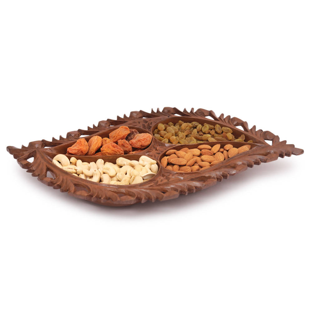 Nizalia Carved Chinar Leaf Handmade Walnut Wood Serving Bowl - Limited Time Offer | Grocsy
