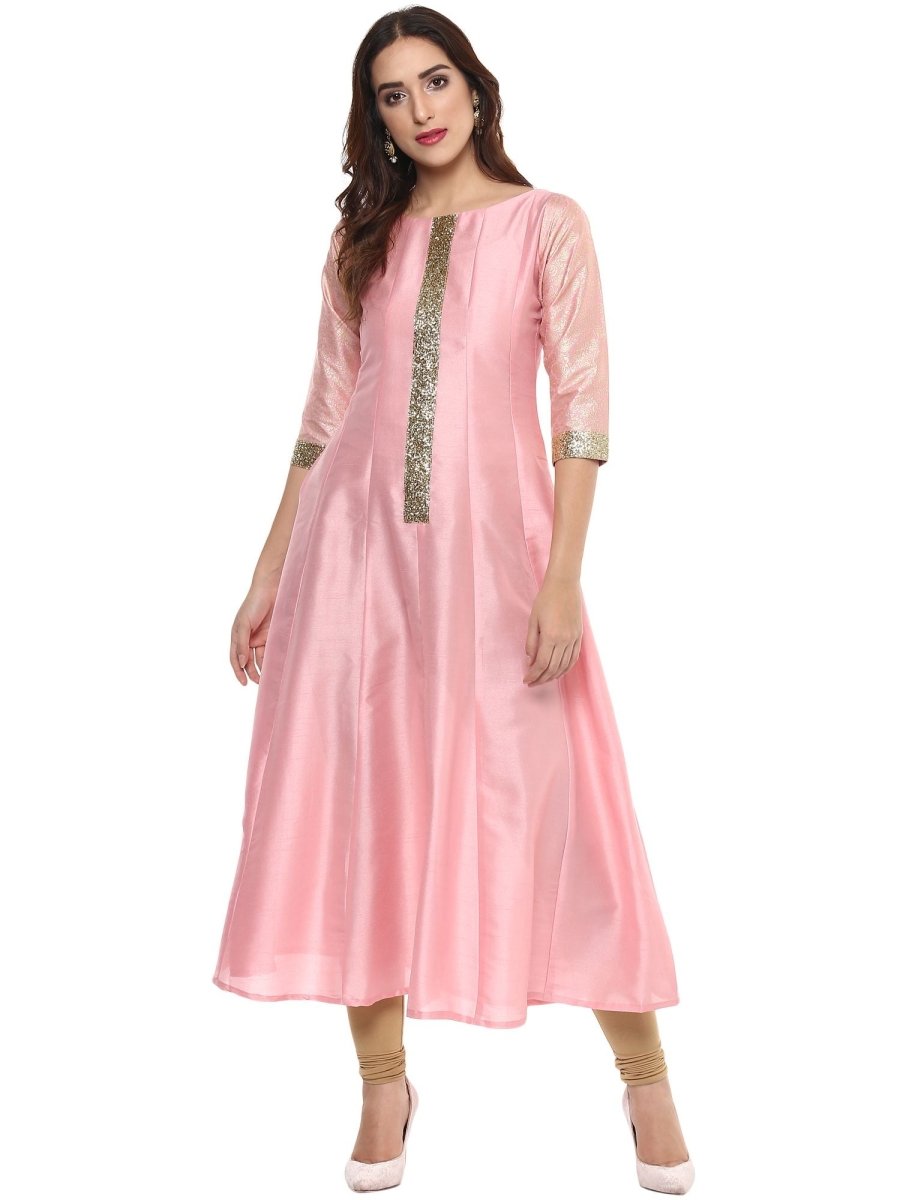 Ahalyaa Women's Pink Poly Silk Kurta | Grocsy