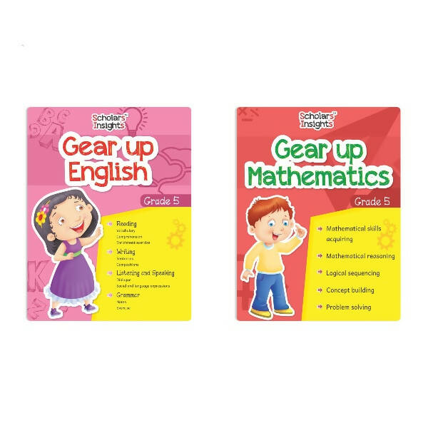 Scholars Insights Gear Up English & Maths Grade 5 Books Set Of 2| Grammar Skills, Maths Logical Reasoning, Problem Solving Book| Ages 10-11 Years | Grocsy