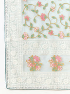 Blue Organza Floral Embroidered Saree with Unstitched Blouse Piece - Roozal | Grocsy