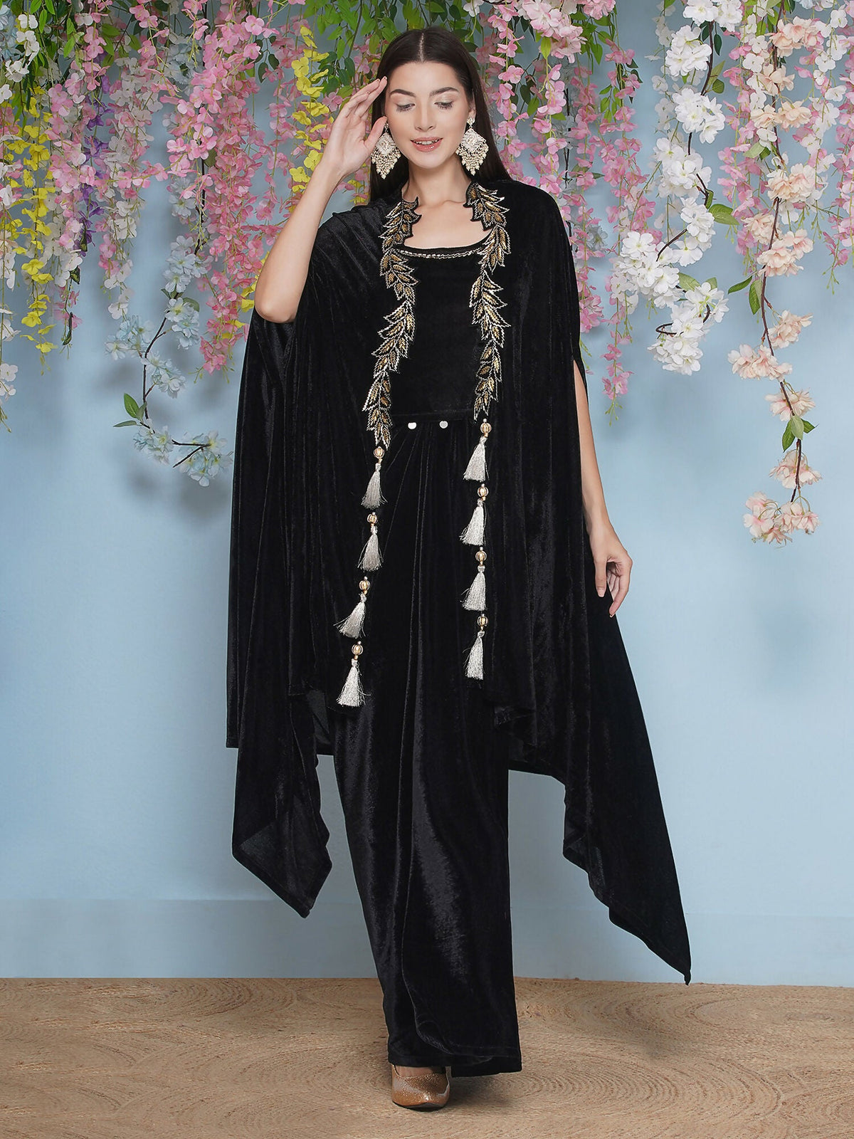Joban Fashion Black Hand Embellished Cape with Inner and Skirt | Grocsy