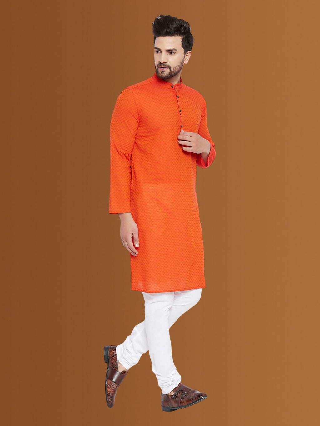 Even Apparels Men's Pure Cotton Orange Striped Kurta | Grocsy