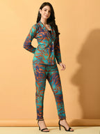 Myshka Women's Multi Printed Coat With Trousers | Grocsy