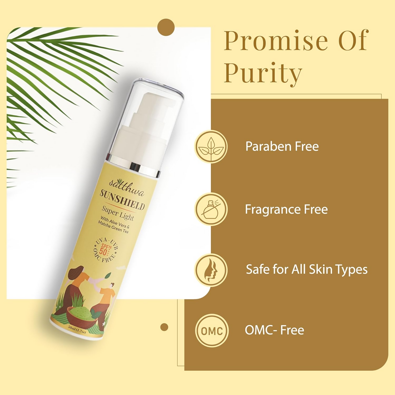 Satthwa Sunshield Super Light Sunscreen With Aloe Vera & Matcha Green Tea | Grocsy