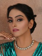 Dual Tone Kundan Neckpiece (silver) - Ruby Raang | Grocsy
