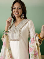 Sangria Embroidered A-Line Kurta With Trousers & Dupatta | Grocsy