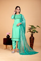 Women's Embroidered Green Kurta Set with Dupatta Set - A2M | Grocsy