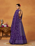 Purple Thread Sequence Embroidered Georgette Lehenga Choli - Jihu Culture | Grocsy