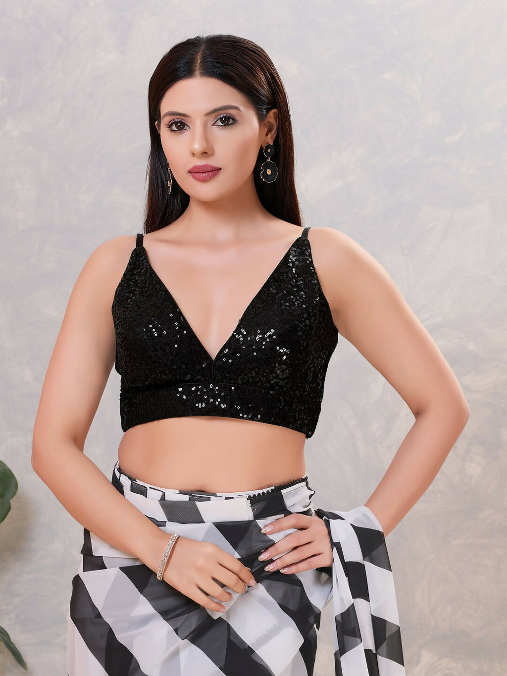 Joban Fashion Women Sequin Black Stitched Blouse | Grocsy