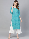 Vamika Sky Blue Printed Cotton Party/Casual Wear Kurta Set/Suit | Grocsy