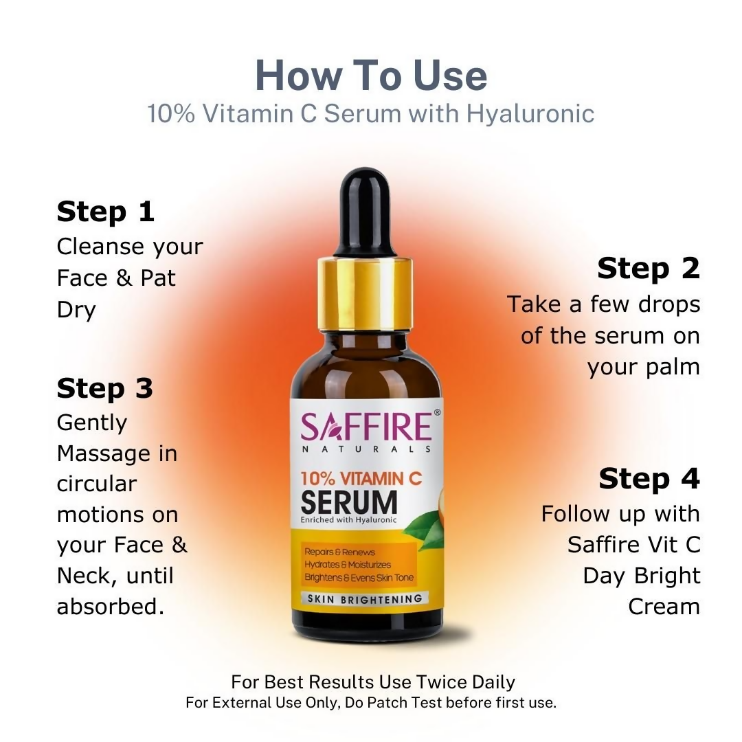 Saffire Naturals 10% Vitamin C Serum Enriched With Hyaluronic | Grocsy