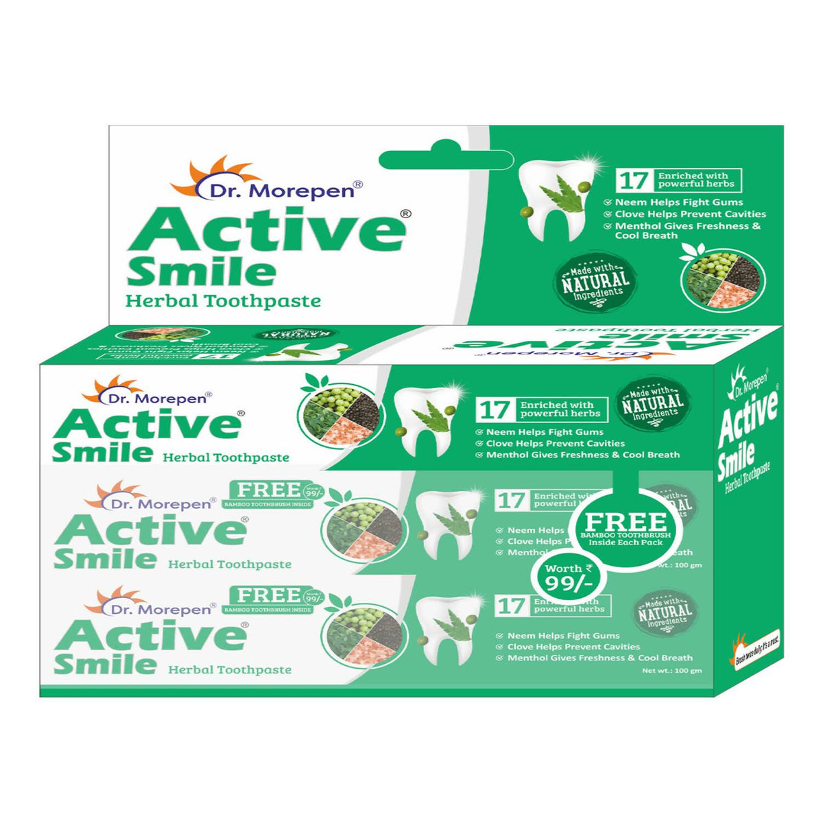 Dr. Morepen Active Smile Toothpaste with Bamboo Brush | Grocsy