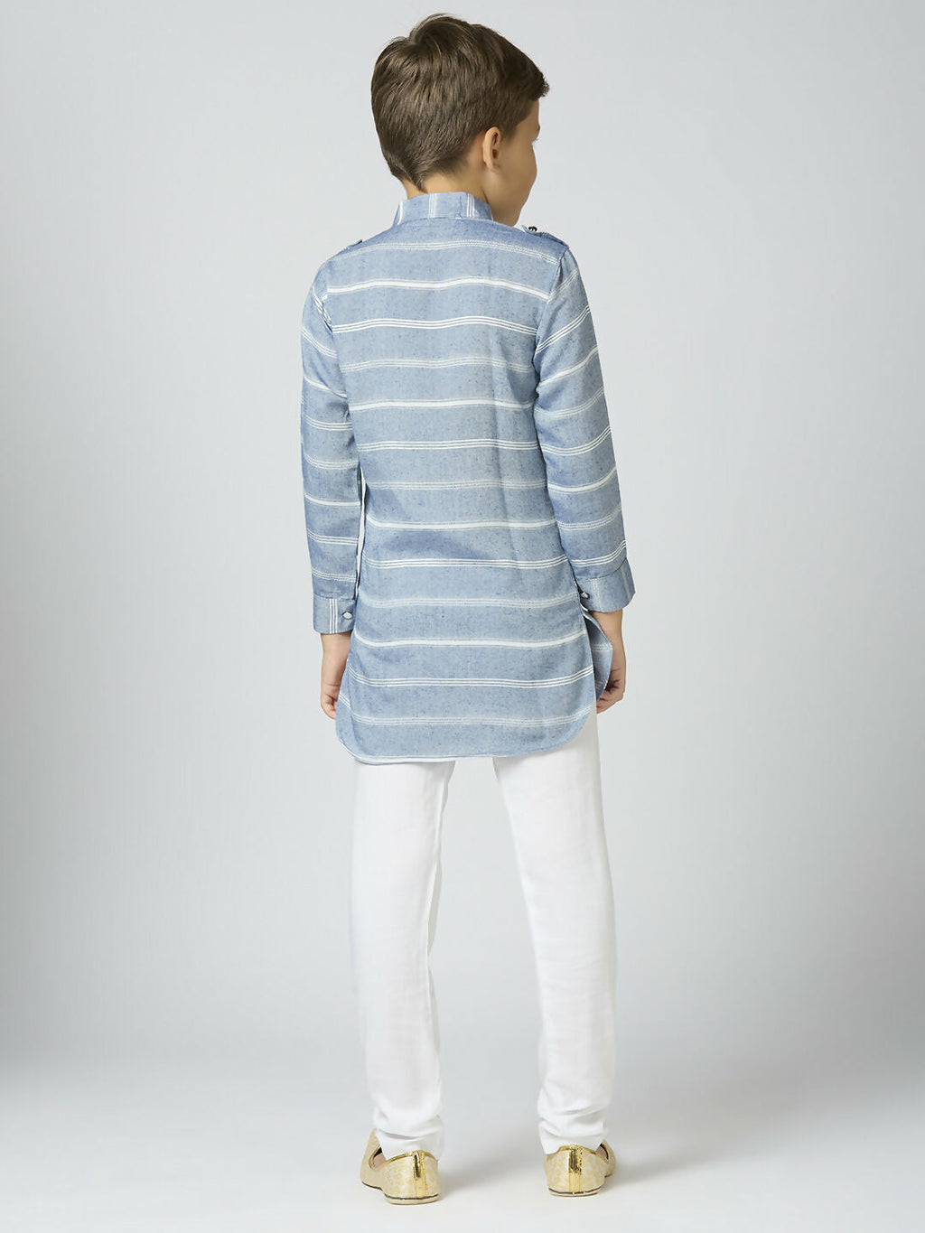 Joban Fashion Kids Island Full Sleeves Cotton Kurta and Pyjama Set with Strip - Blue | Grocsy