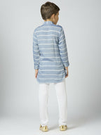 Joban Fashion Kids Island Full Sleeves Cotton Kurta and Pyjama Set with Strip - Blue | Grocsy