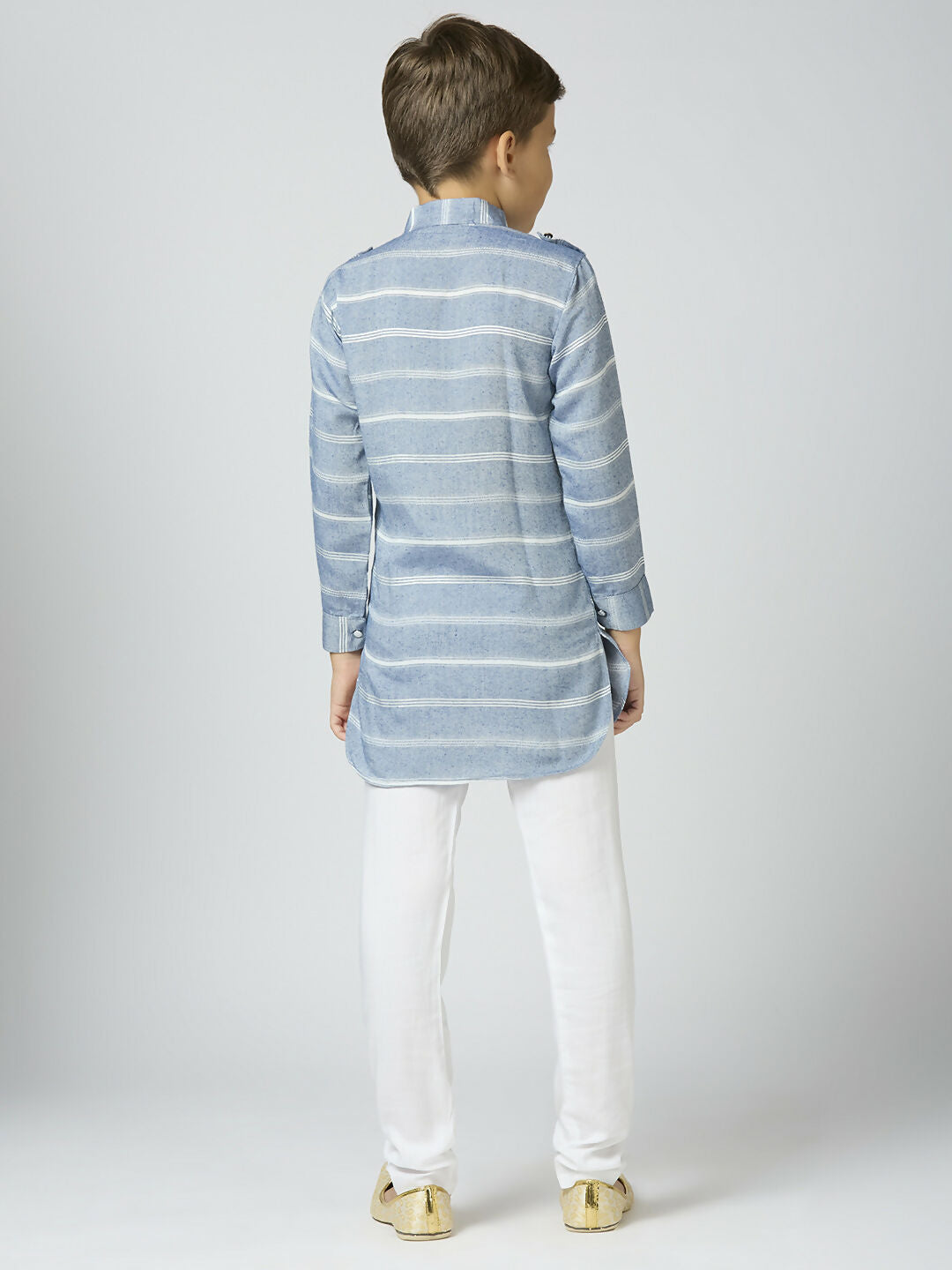 Joban Fashion Kids Island Full Sleeves Cotton Kurta and Pyjama Set with Strip - Blue | Grocsy