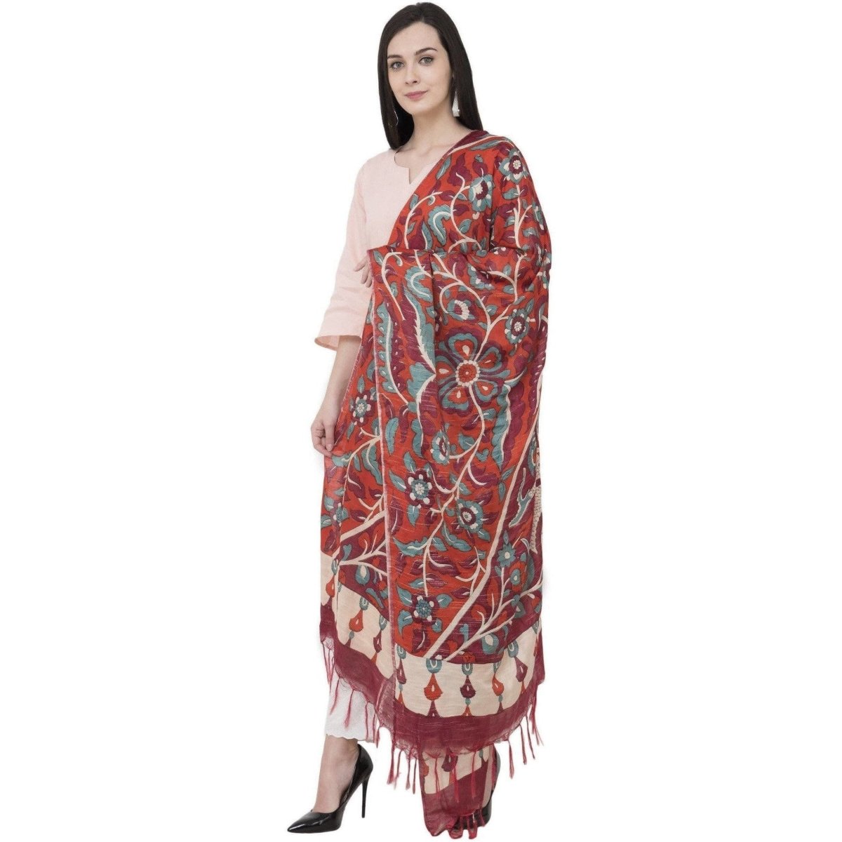 A R Silk Modal Kalamkari Print Fancy Dupatta Color Mehroon Dupatta or Chunni | Grocsy