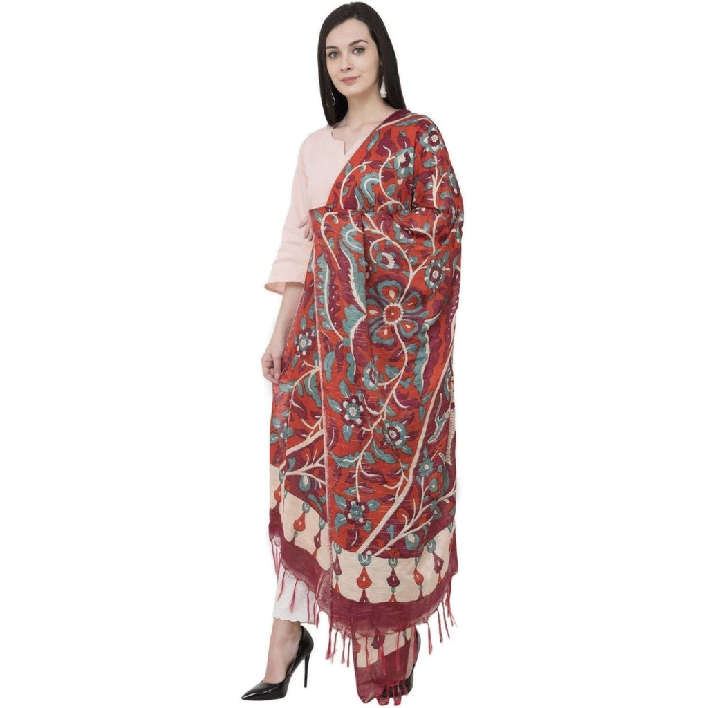 A R Silk Modal Kalamkari Print Fancy Dupatta Color Mehroon Dupatta or Chunni | Grocsy