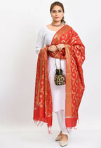 Mominos Fashion Moeza Women's Banarsi Silk Floral Woven Design Red Dupatta | Grocsy