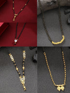 NVR Women's Set of 5 Gold-Polished Black Beaded Mangalsutra | Grocsy