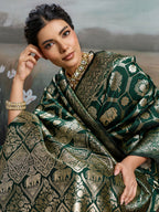 Shree Shyam Fashion Bottle Green Silk Blend Saree | Grocsy