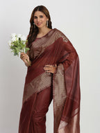 Shree Shyam Fashion Linen Cotton Maroon Saree | Grocsy
