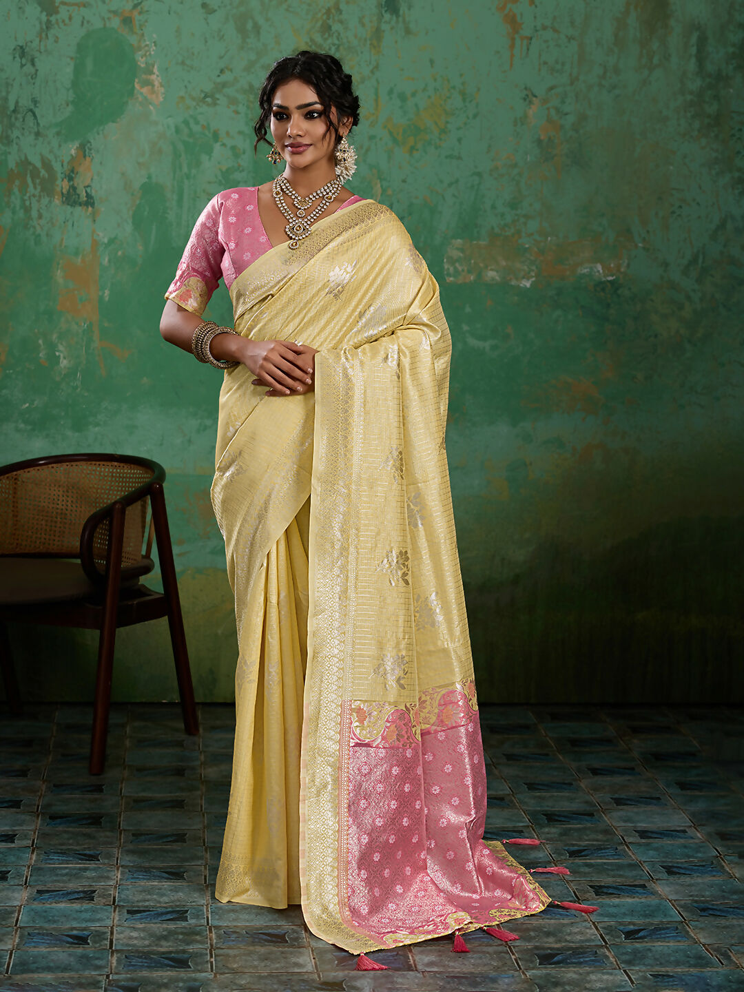 Shree Shyam Fashion Yellow Linen Cotton Saree | Grocsy