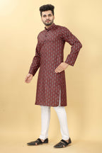 Maroon Cotton Printed Men's Kurta - Mahotsav | Grocsy