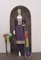 Teeya Creation Lavender Color Chinon Silk Embroidery Work Wedding Wear Designer Salwar Suit | Grocsy