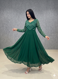 Teeya Creation Women's Green Bandhani Print Anarkali Gown | Grocsy