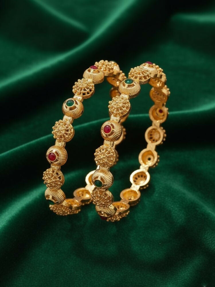 NVR Women Set of 2 Gold Plated Artificial Stone Bangle | Grocsy