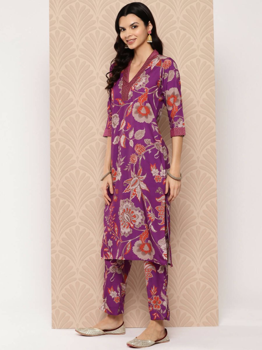 Ahalyaa Women's Traditional wear Kurta Set - Purple | Grocsy