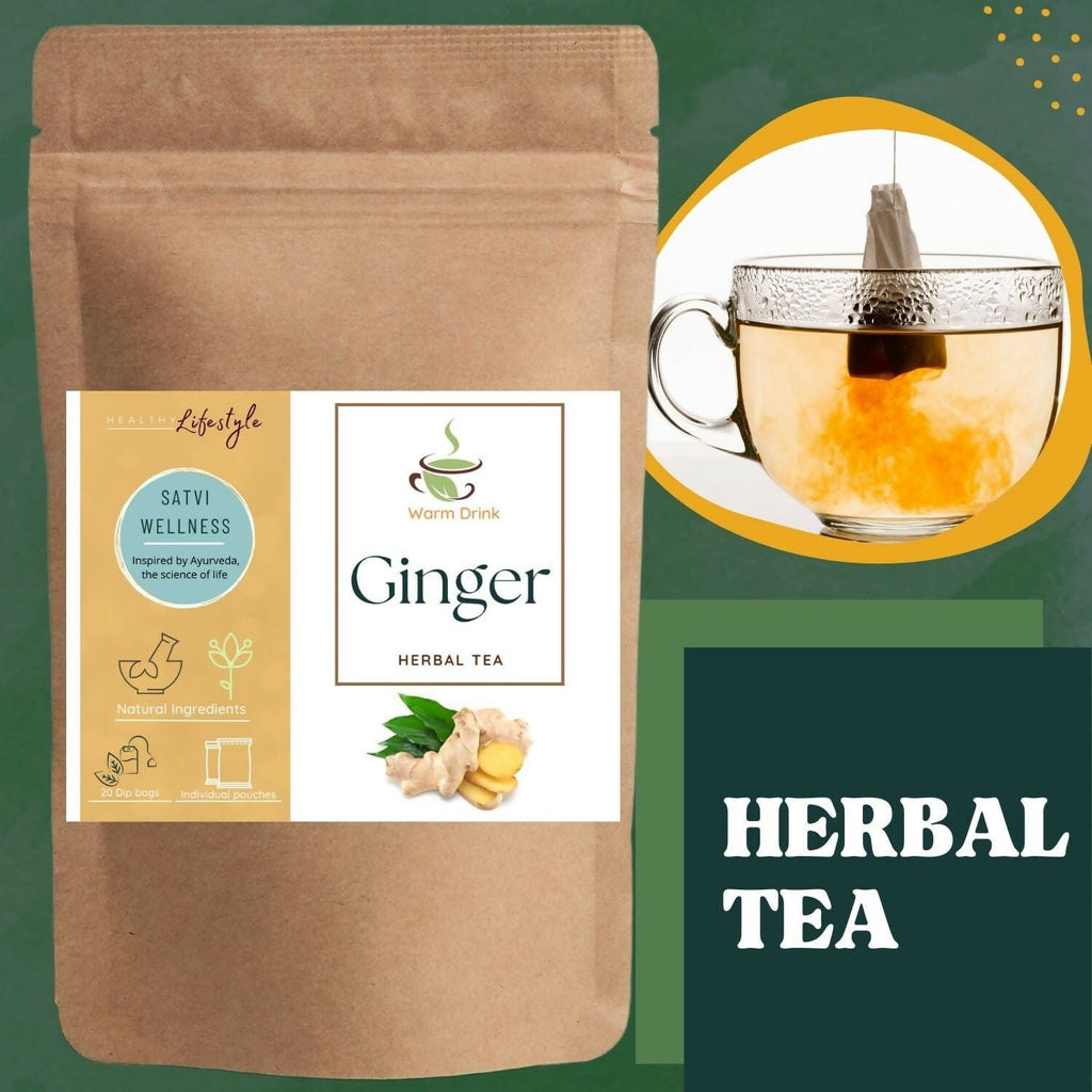 Satvi Wellness Ginger Tea Bags | Herbal Tea | Grocsy
