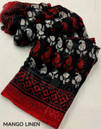 Red Linen Blend Ethnic Motifs Saree with Unstitched Blouse - A2M | Grocsy