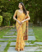Vastranavya Luxury and Beautiful Soft, Smooth, Flowing Original Pashmina Soft Cotton Saree with Matching Blouse Fabric - Yellow | Grocsy
