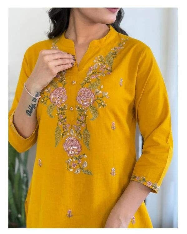 The52 Women's Beautiful Rayon Slub Fabric Embroidery Work Straight Kurta Pant and Dupatta Set | Grocsy