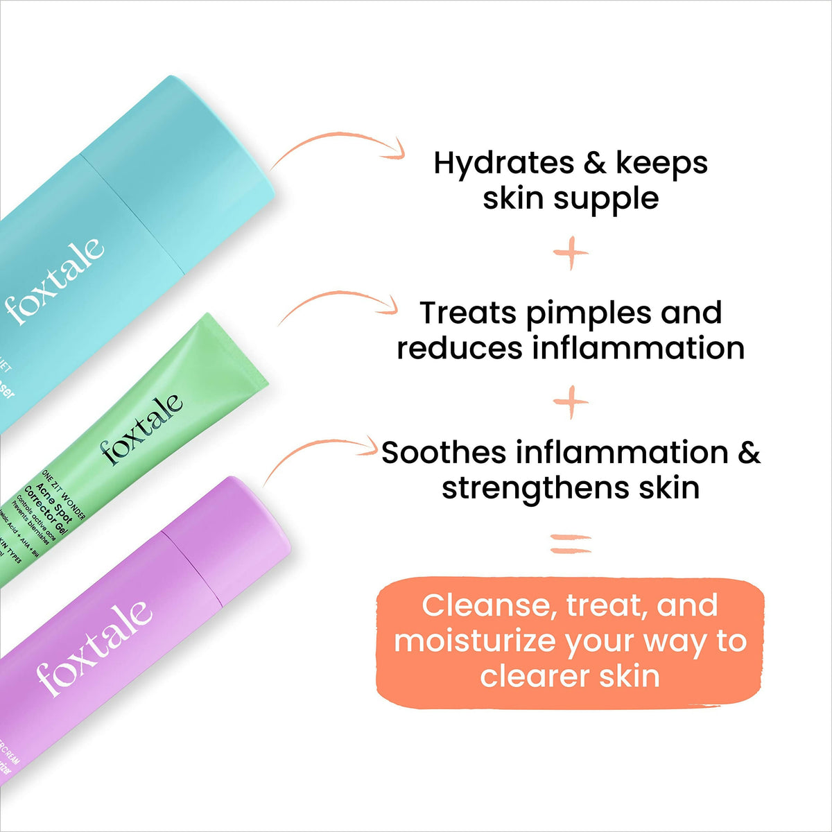 Foxtale ABC of Acne Control Trio Skin Care Kit: Acne Spot Correct Gel + Cleanser Face Wash + Ceramide Moisturizer | Grocsy
