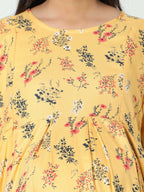 Manet Three Fourth Maternity Dress Floral Print With Concealed Zipper Nursing Access - Yellow | Grocsy