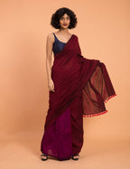 Suta Purple Maroon Colourblocked Cotton Acrylic Saree | Grocsy