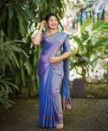DEIANA'S Beautiful Designer Golden zari Soft Lichi Silk Saree - Blue | Grocsy
